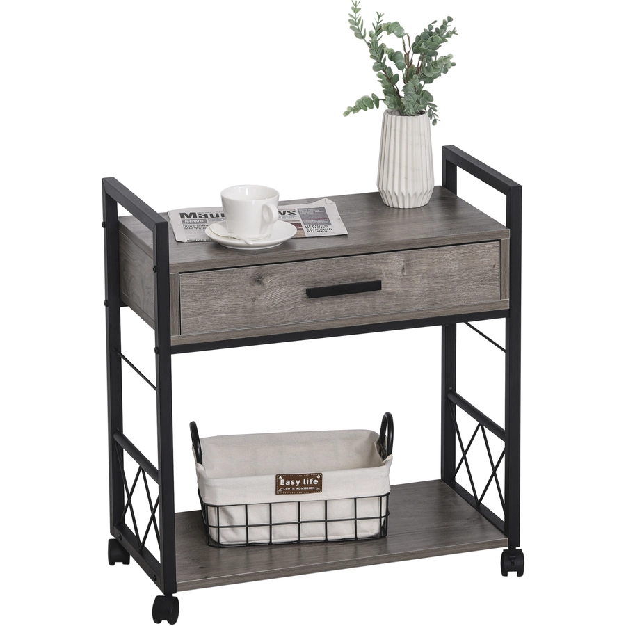 HOMCOM Mobiler Beistelltisch mit Schublade grau