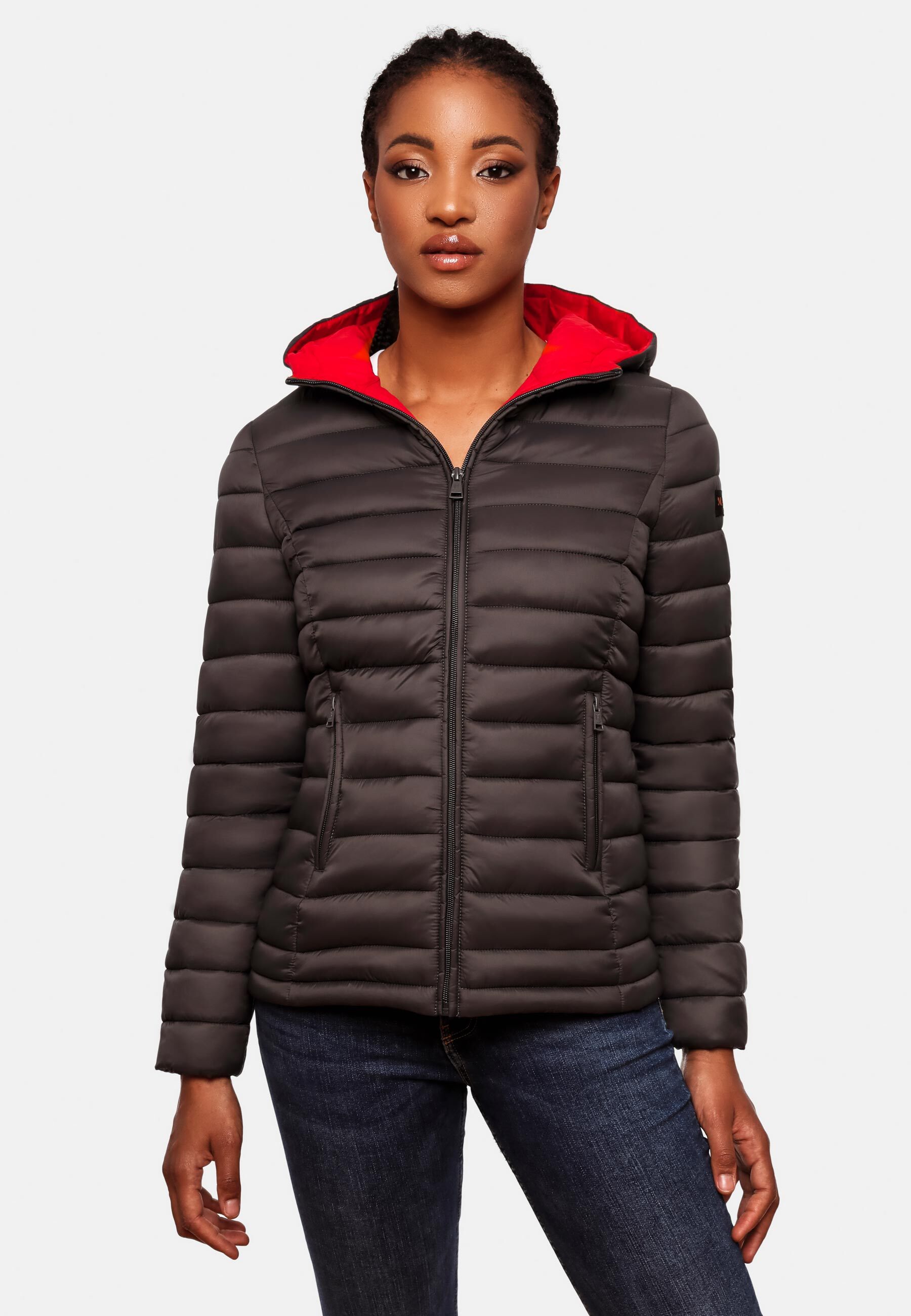 MARIKOO Damen Steppjacke Übergangsjacke mit kontrastfarbendem Reißverschluss Asraa