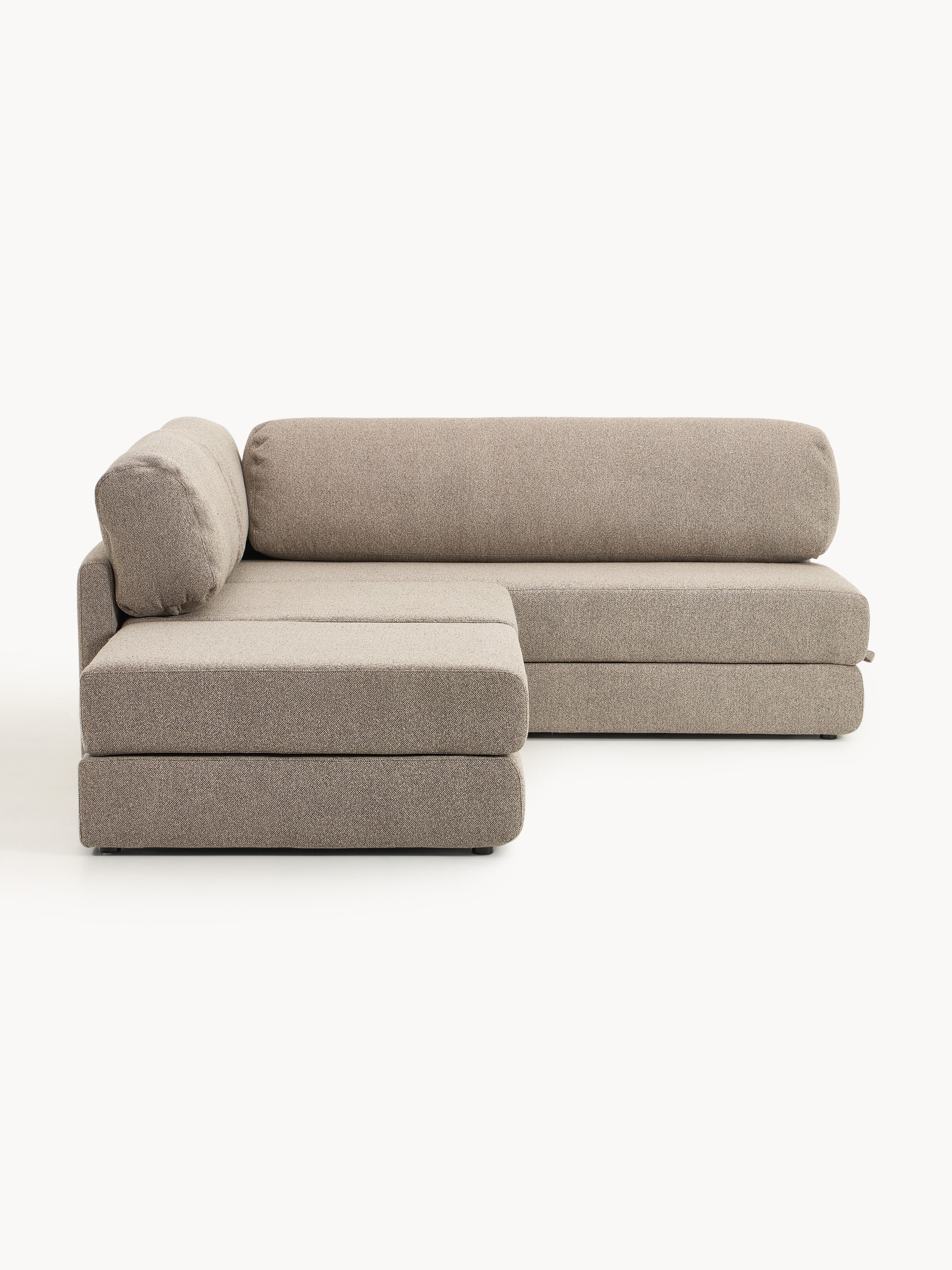Bouclé hoekbankbed Ladina met opbergruimte