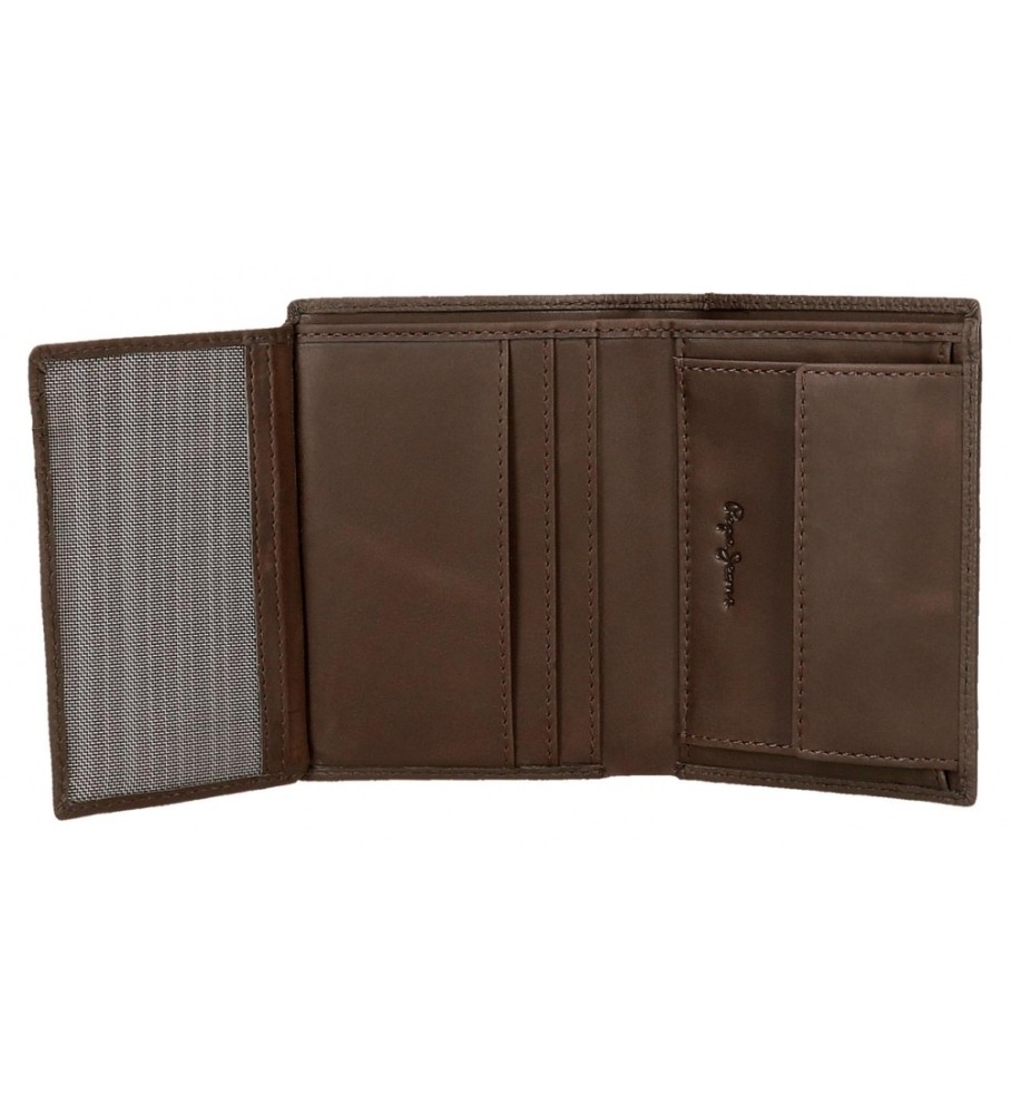 Carteira Pepe Jeans Vertical Checkbox em couro com porta-moedas marrom