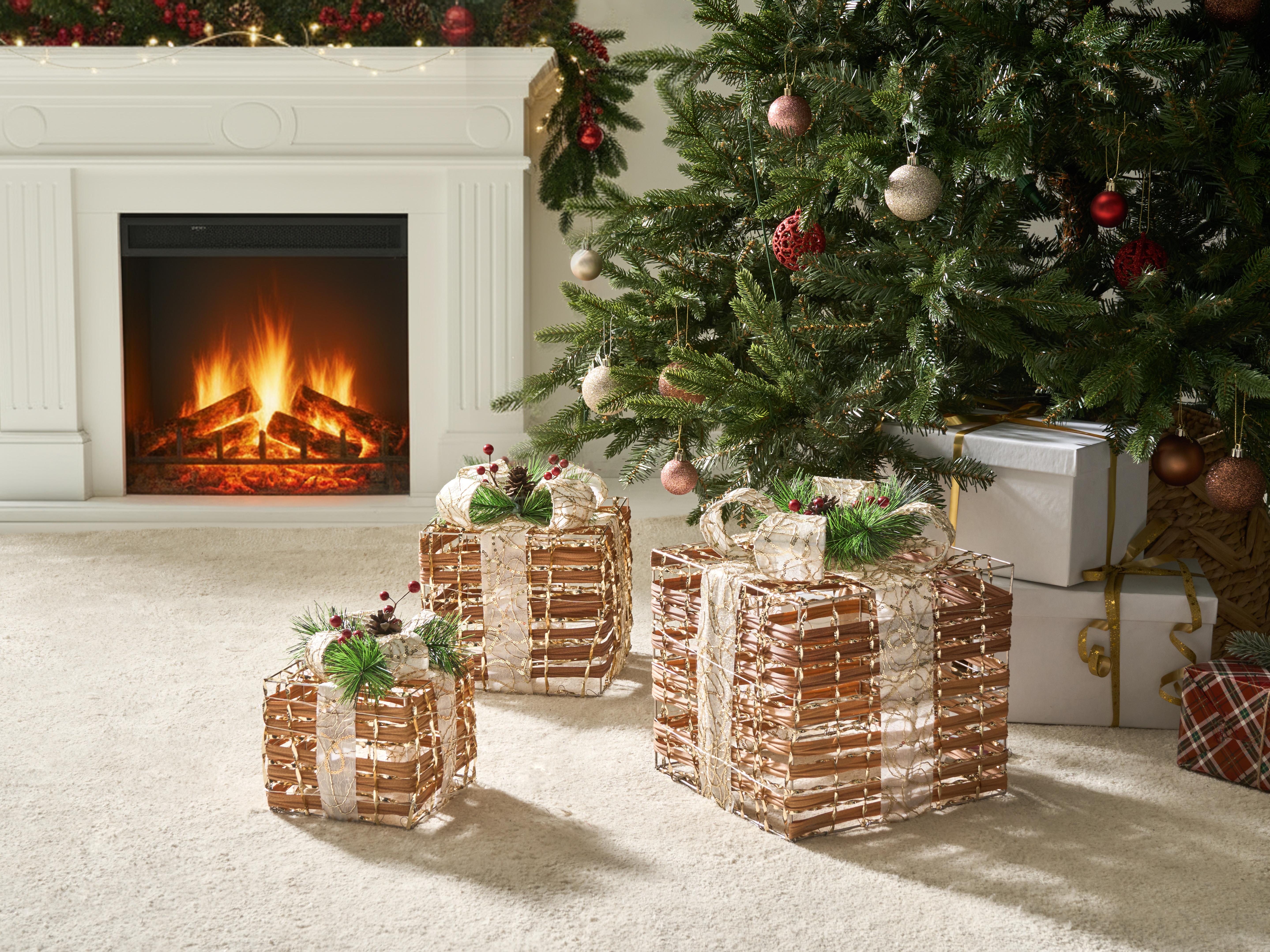 Set van 3 kerstdecoraties LED TISSO Kerstcadeaus 20/25/30 cm Bruin