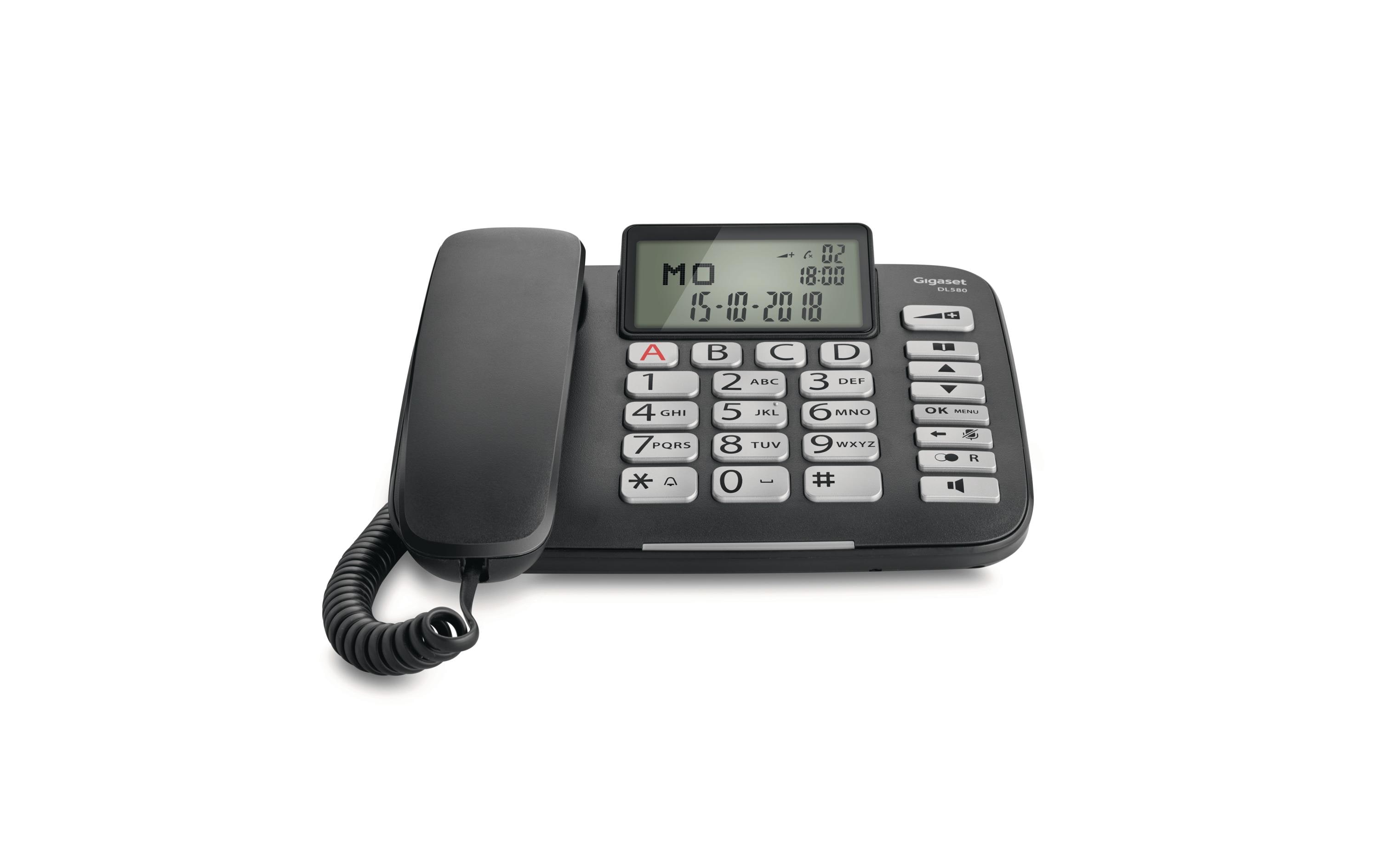 Tischtelefon DL580 SchwarzDas Komfort-Telefon mit grossen Tasten und beleuchtetem Display