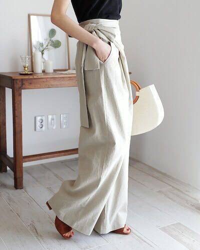 YARU - High Rise Plain Knot Wide Leg Broek