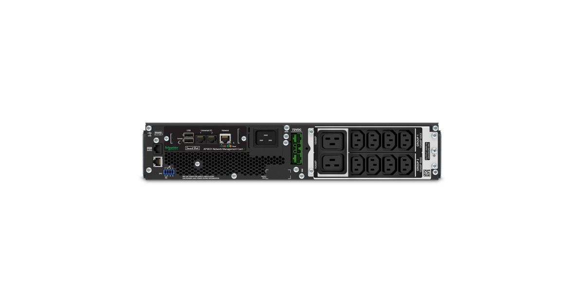 APCSmart-UPS On-Line 2200VA SRT2200RMXLI-NC ups  (Zwart, 1980 W, 2U, 230V, 8x C13 + 2x C19, Netwerkkaart, Verlengde runtime, Rail kit inbegrepen)