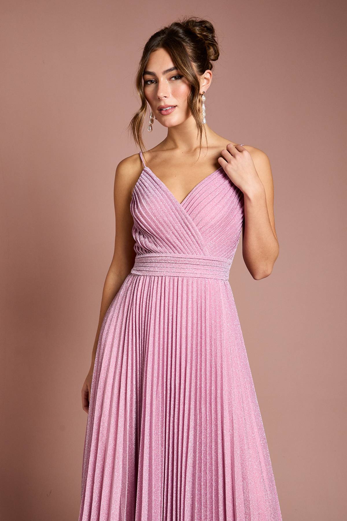 Coast Robe Maxi Plissée Scintillante à Col V et Bretelles