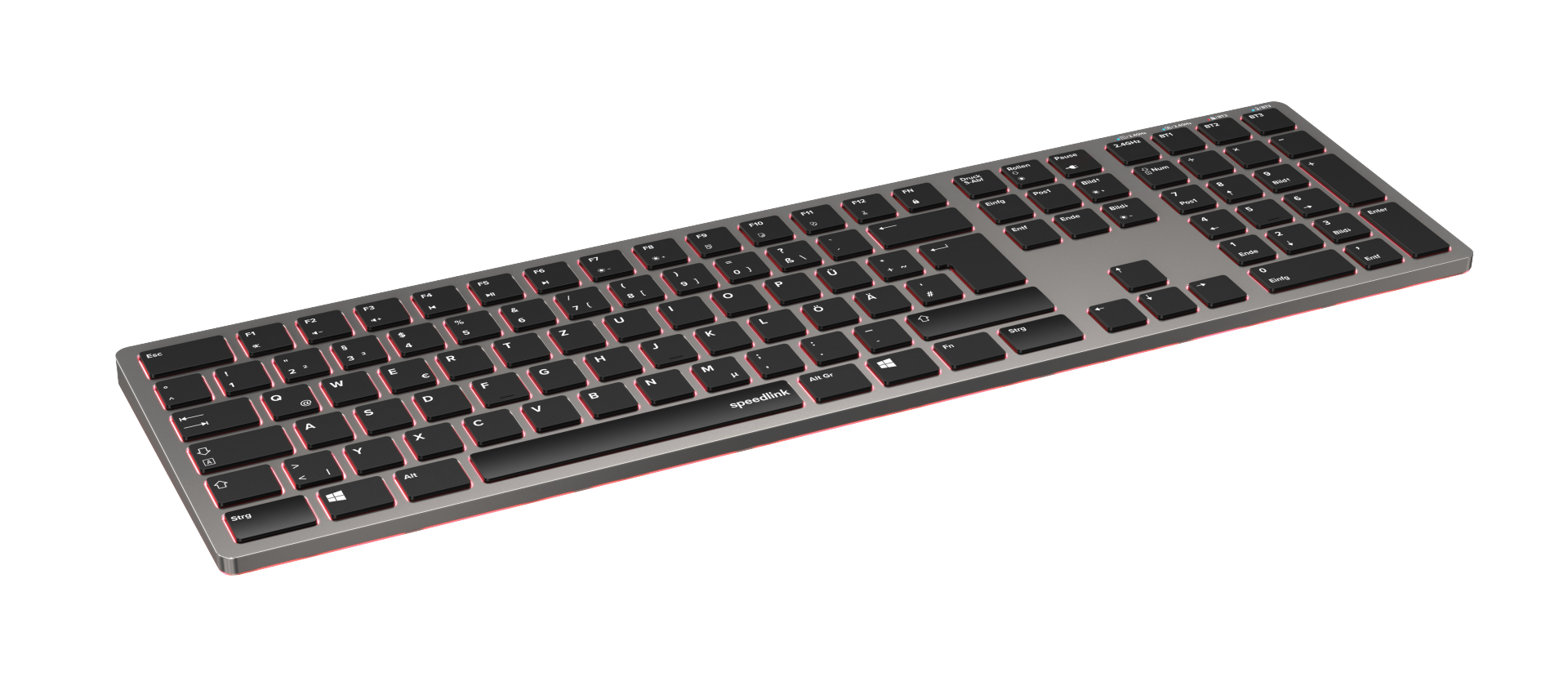 Speedlink - LEVIA Illuminated Rechargeable Metal Office Scissor Keyboard - Wireless, Bluetooth, grey - DE Layout
