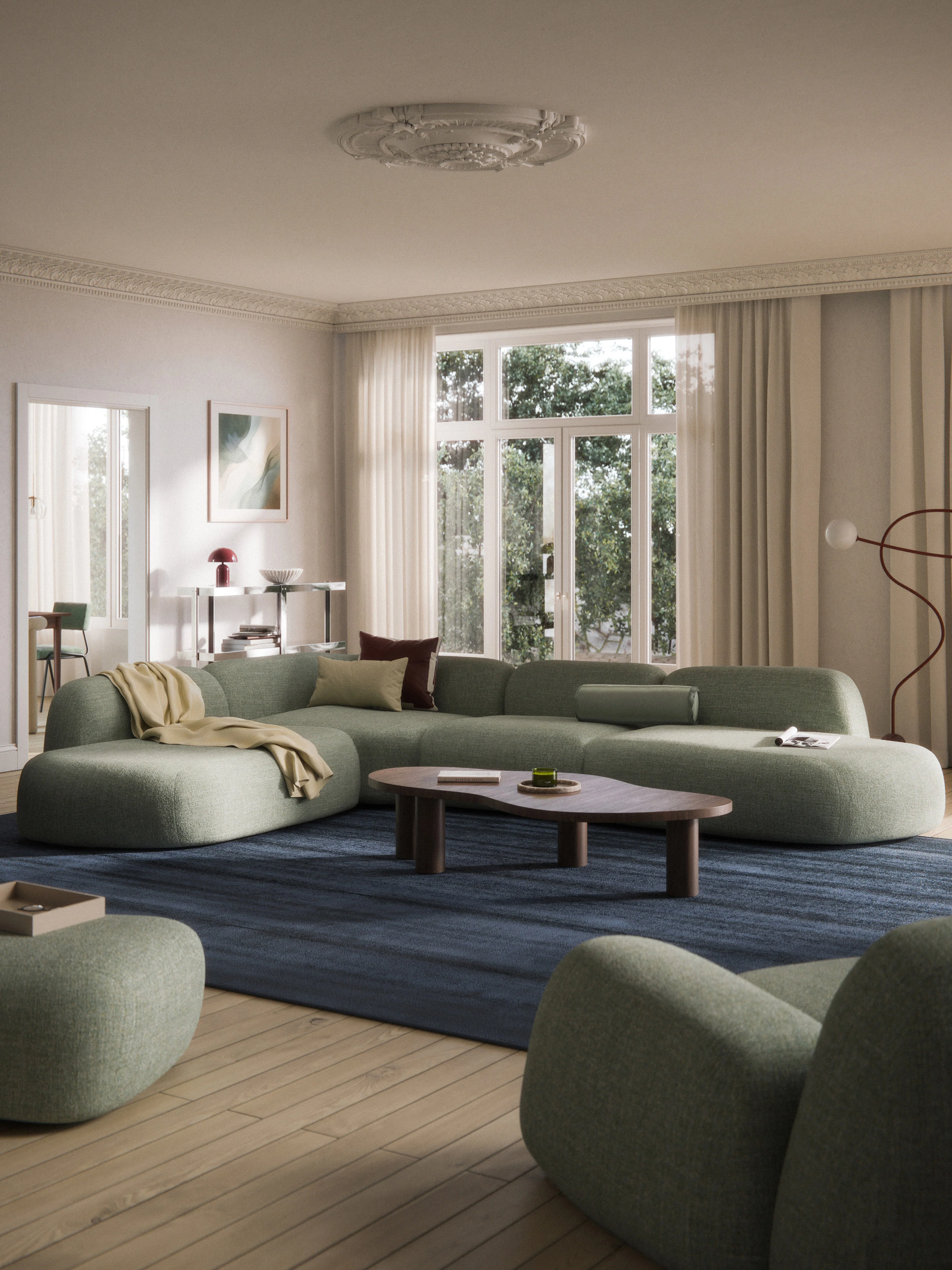 Modulaire bouclé XL hoekbank Wolke met chaise longue