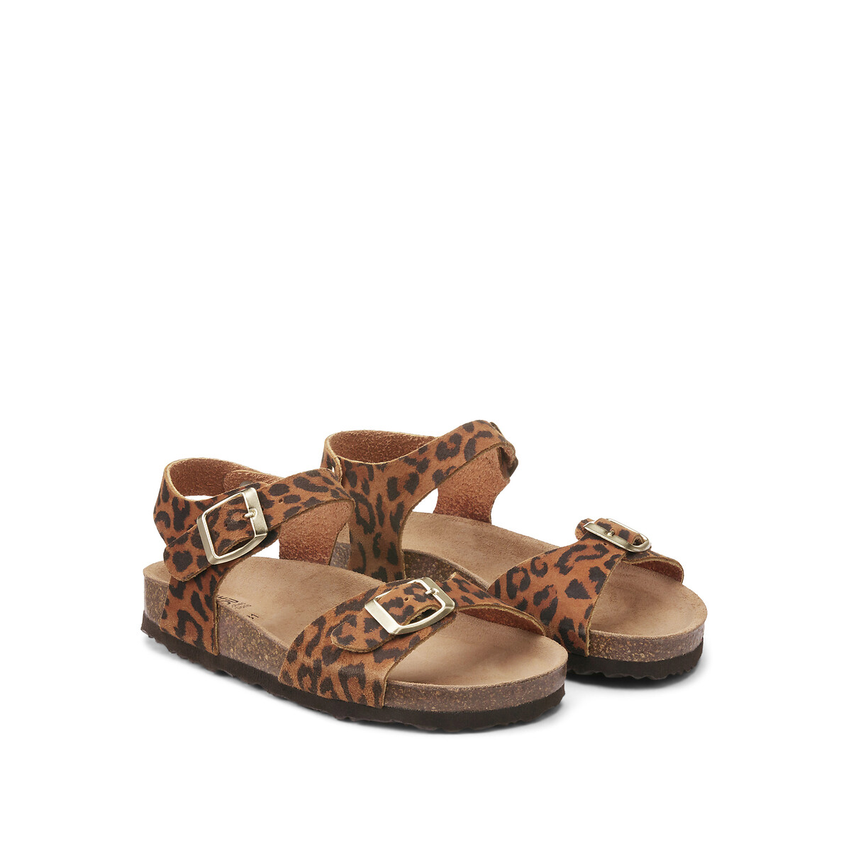 COLEÇÃO LA REDOUTE<br>Sandálias de couro com estampa de leopardo