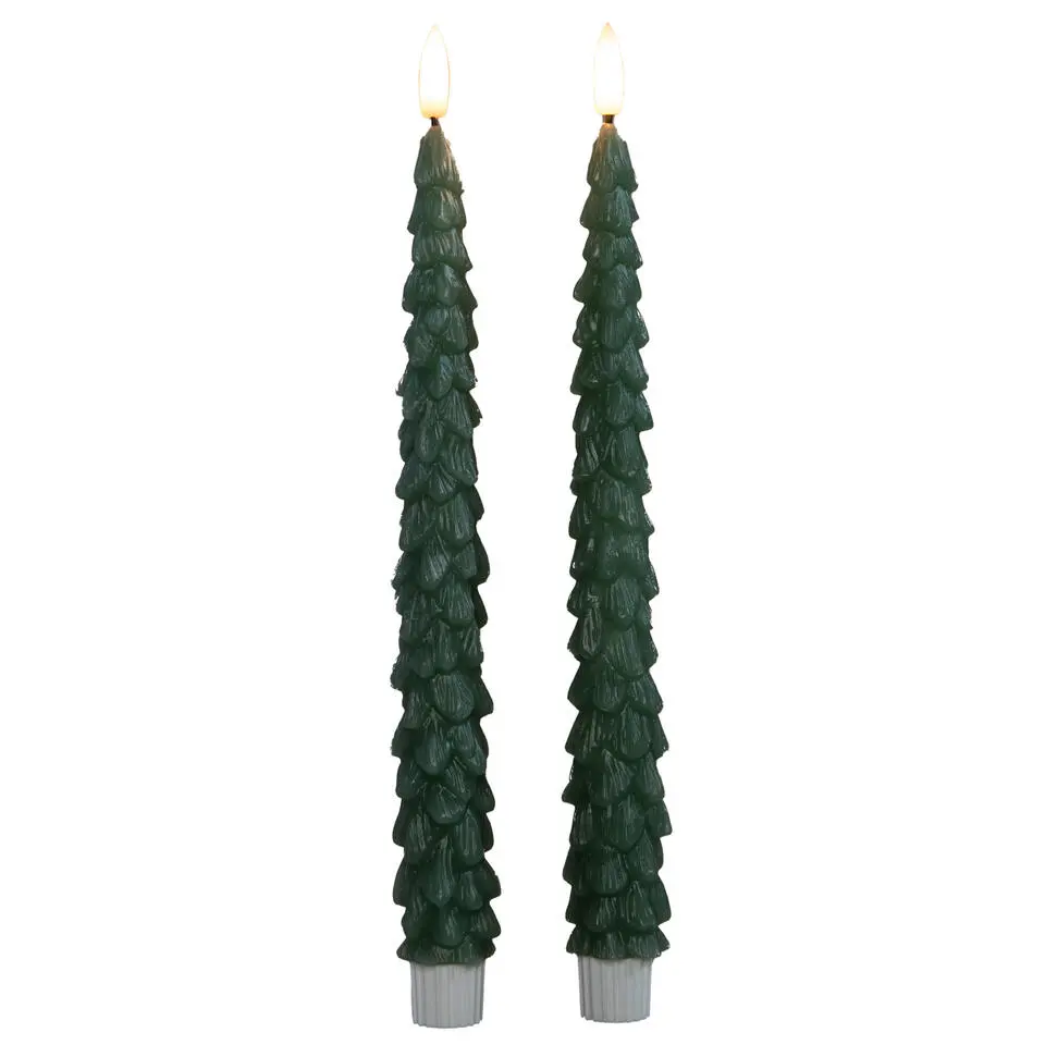 Anna's Collection LED kerstboom dinerkaarsen - 2x - groen - 27 cm