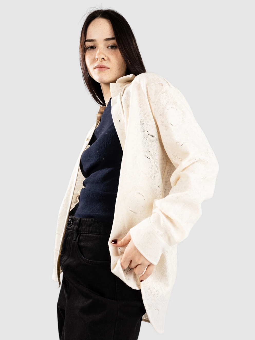 Woodbird Yuro Knitted Shirt off white