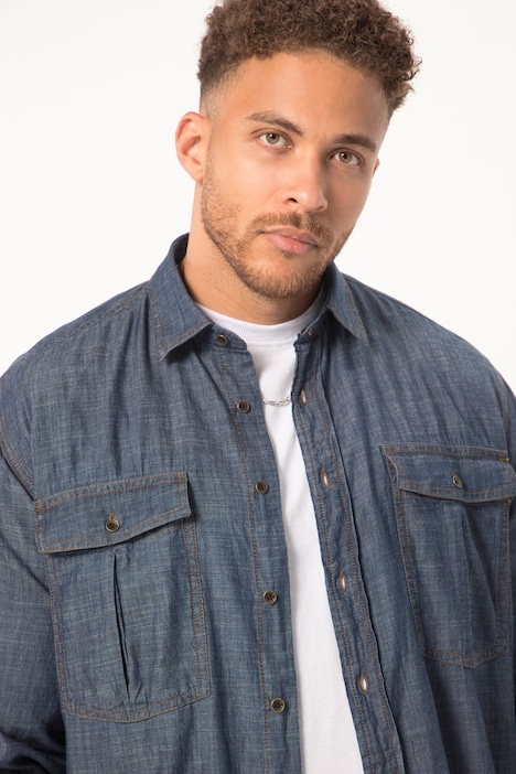 STHUGE Jeans-Hemd, Langarm, Modern Fit, Kentkragen, bis 8 XL