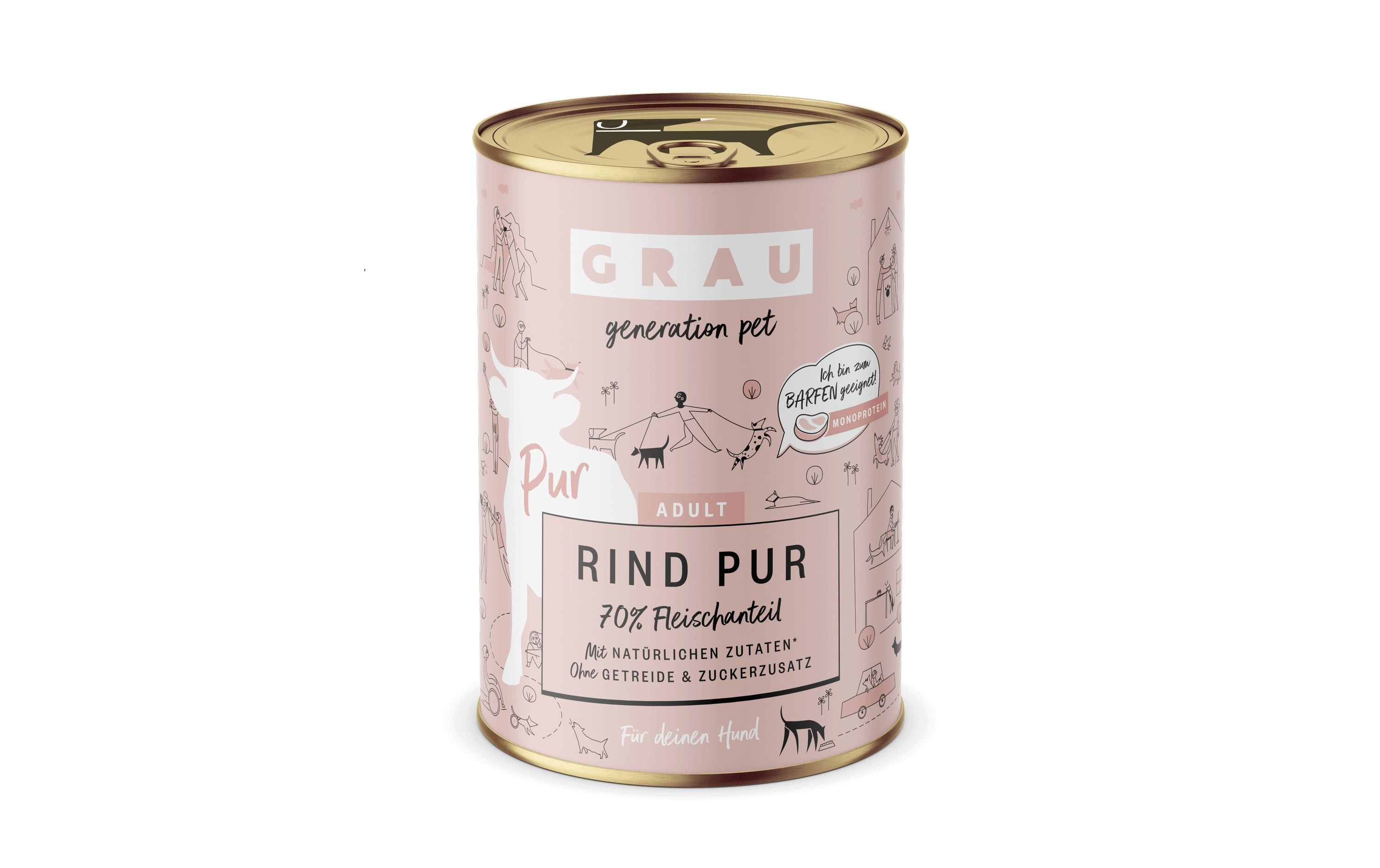 Nassfutter Rind Pur 400Alleinfuttermittel für ausgewachsene Hunde