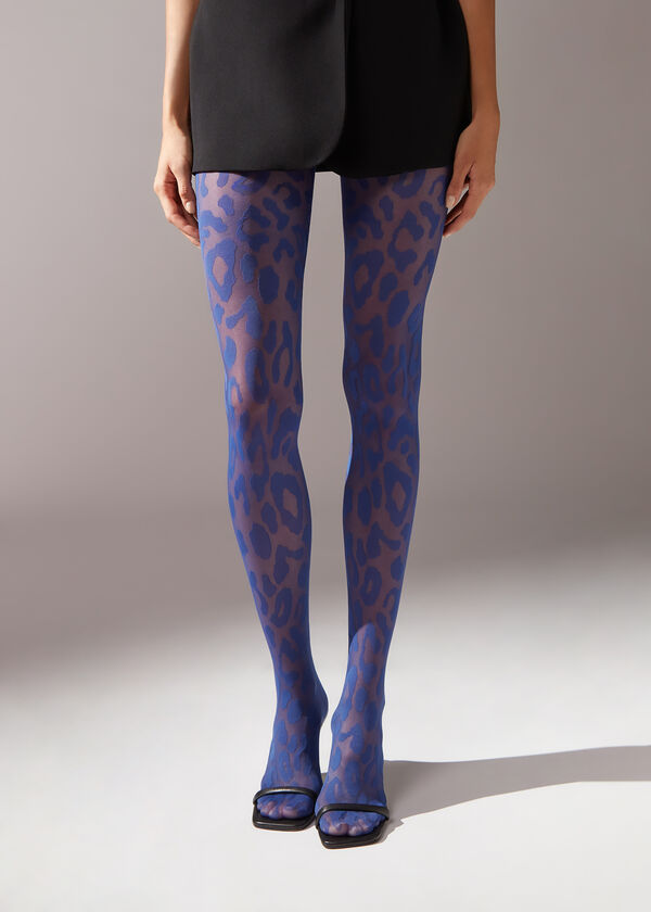 Meia-calça transparente de 30 denier com estampa animal grande