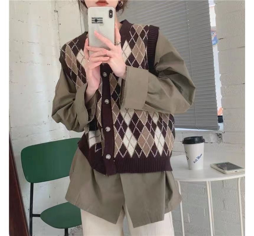 Yupina - V-hals Argyle Trui Vest