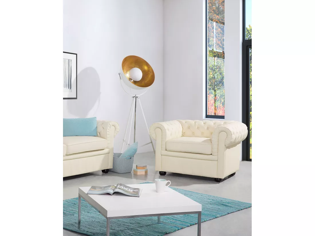 Fauteuil CHESTERFIELD Cuir Beige