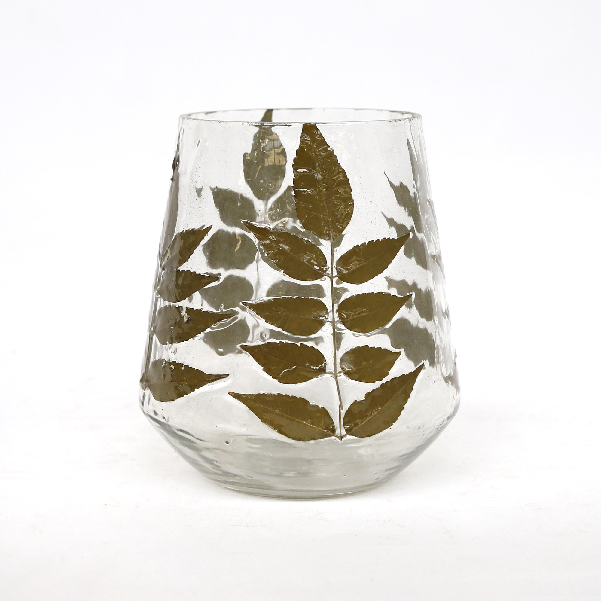 Windlicht 'Decil' mit echten Blättern L, Ø 16 cm, H 17 cm von fischer's lagerhaus