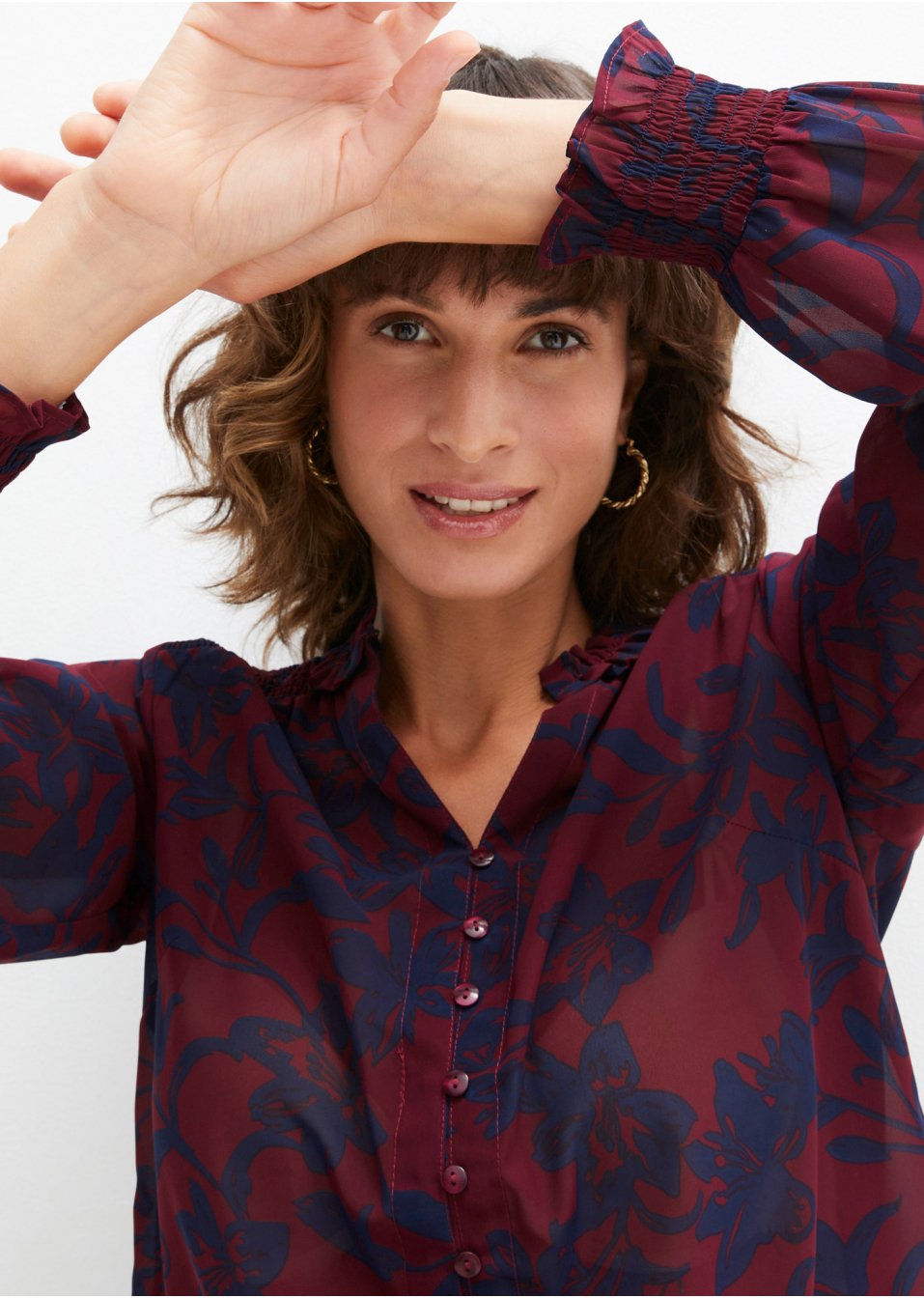 Chemisier en chiffon avec smocks