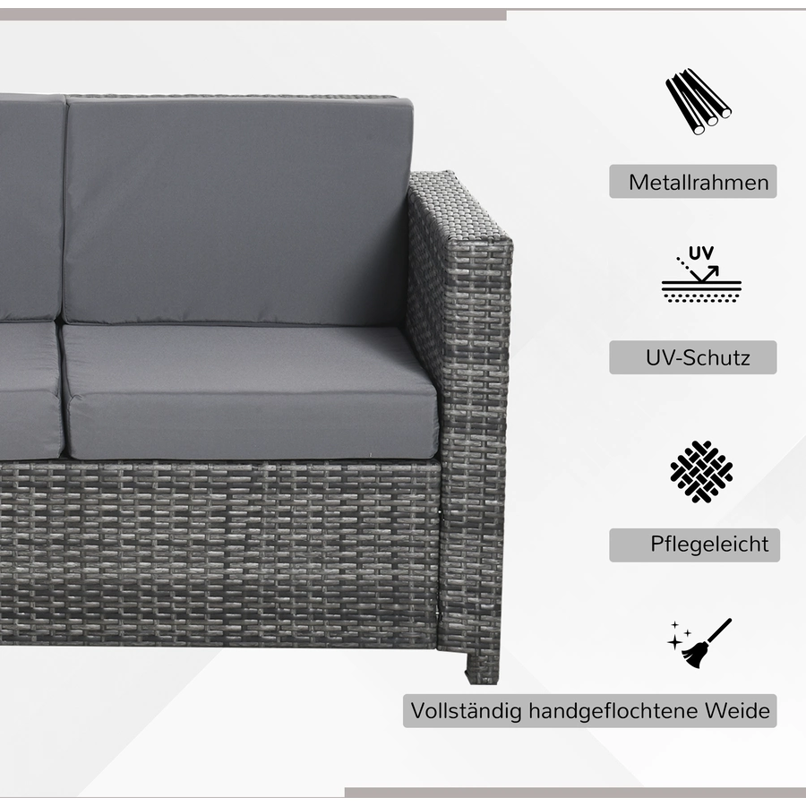 Outsunny 3 - Sitzer Rattansofa mit Kissen grau
