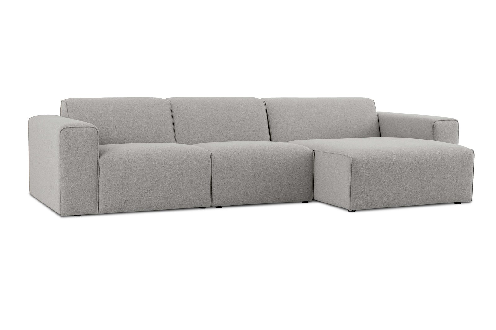 Styl 2-seter med sjeselong høyre Tekstil Brooklyn 3/1 Light Grey med sorte ben.