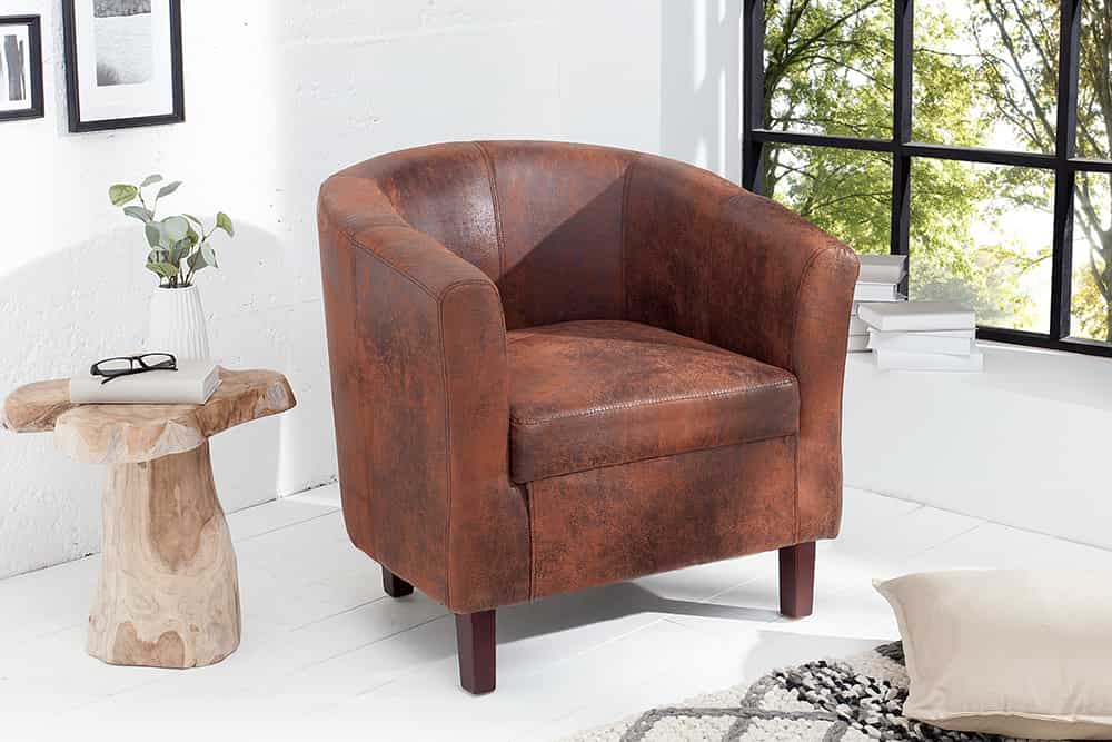 Design Lounge Sessel HEMINGWAY whisky braun mit Armlehnen Cocktailsessel Massivholzbeine