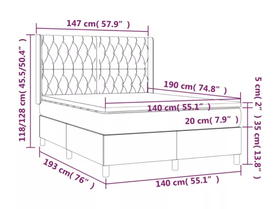 Sommier tapissier avec matelas et LED Noir 140x190 cm Tissu