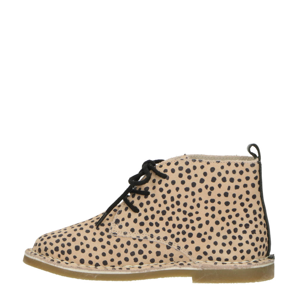 Mavies leren veterboots zand/zwart