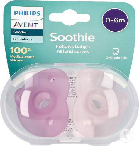 Philips Avent Sucettes Soothie Fille 0-6 Mois 2 Pièces (SCF099/21)