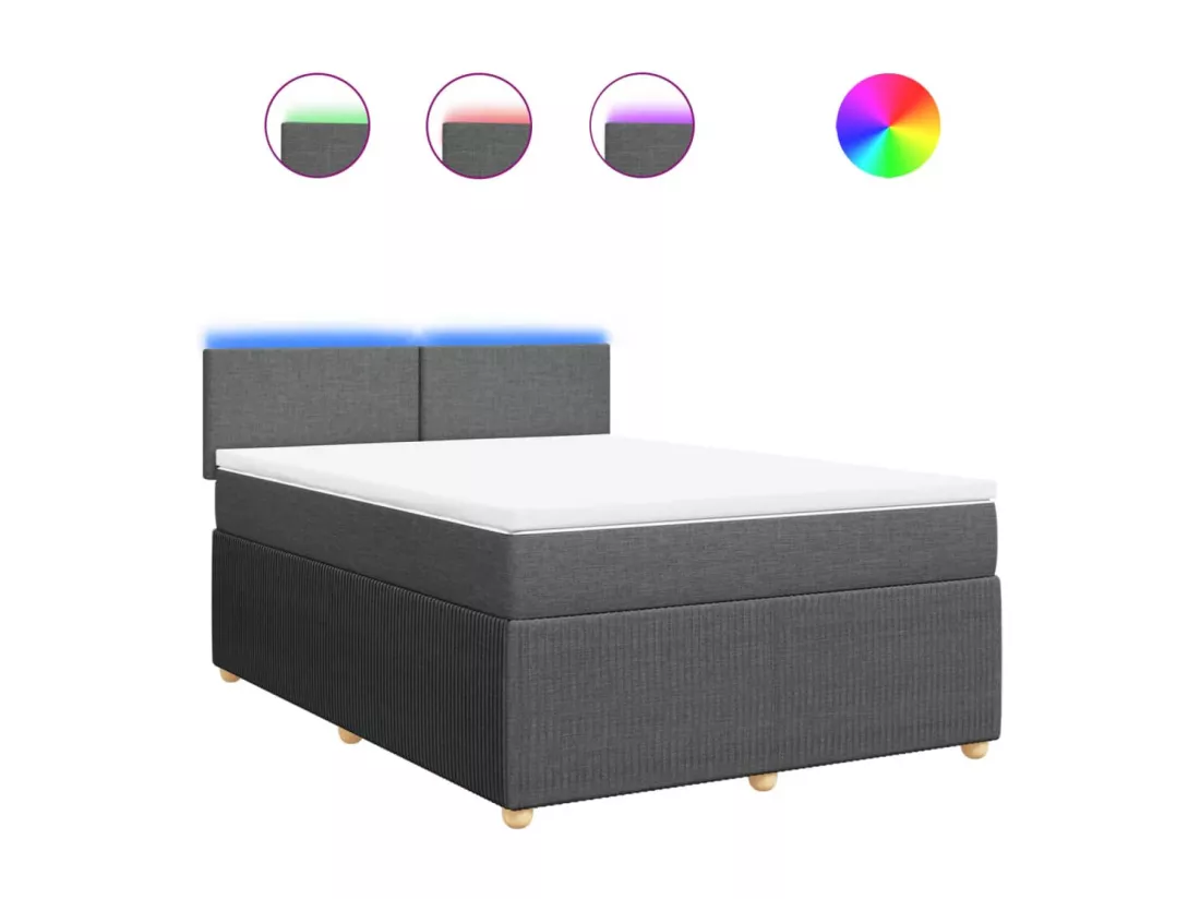 Sommier à lattes de lit avec matelas Gris foncé 160x200cm Tissu