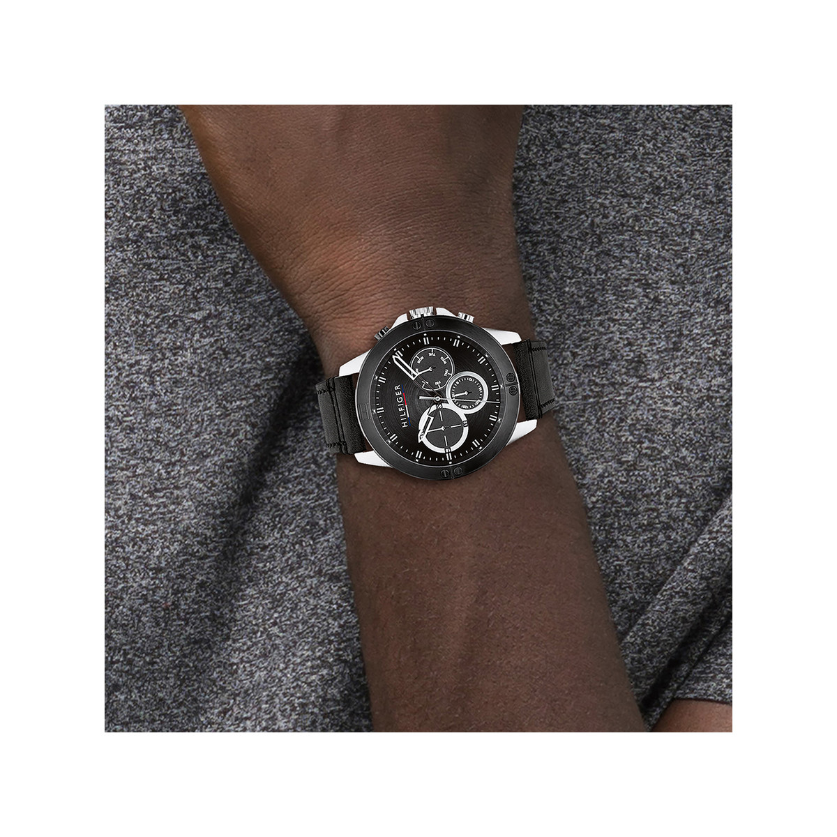 Montre Tommy Hilfiger homme acier bracelet cuir noir