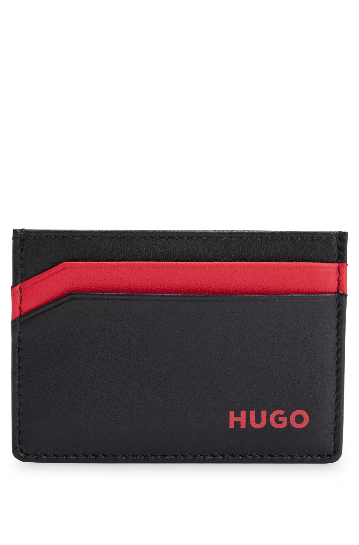 Porta-cartões HUGO em couro vermelho com logotipo.