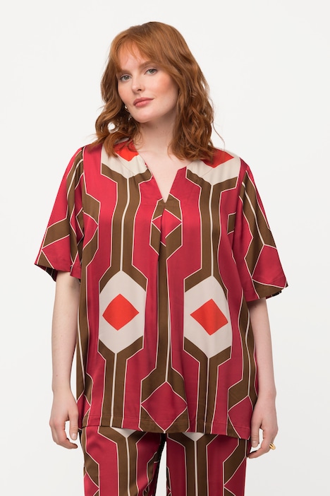 Tunika, Retro-Design, A-Linie, Tunika-Ausschnitt , Halbarm