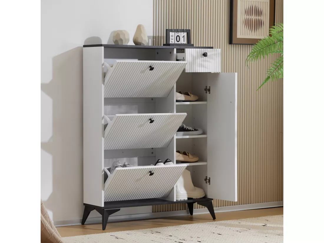 Armoire à chaussures étroite et élégante, blanc,d90cm×h121cm