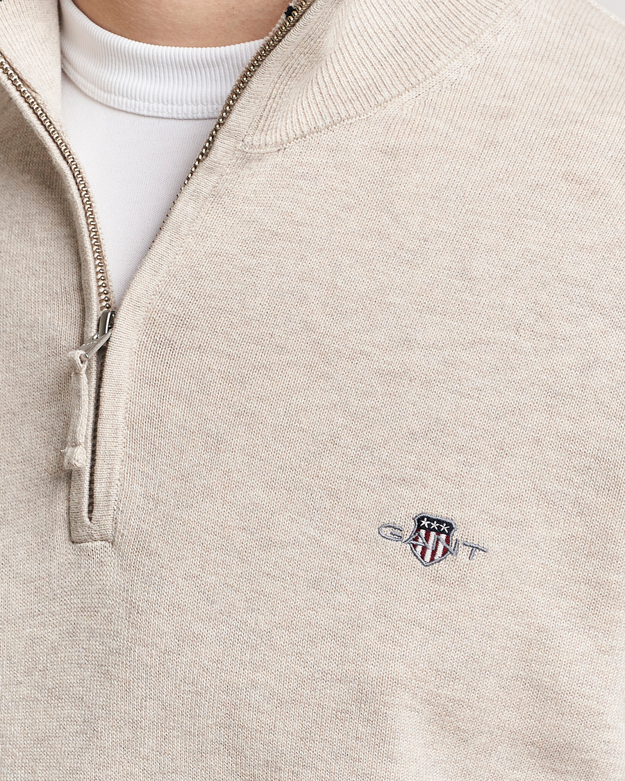 GANT Classic Cotton Half Zip Light Beige Melange