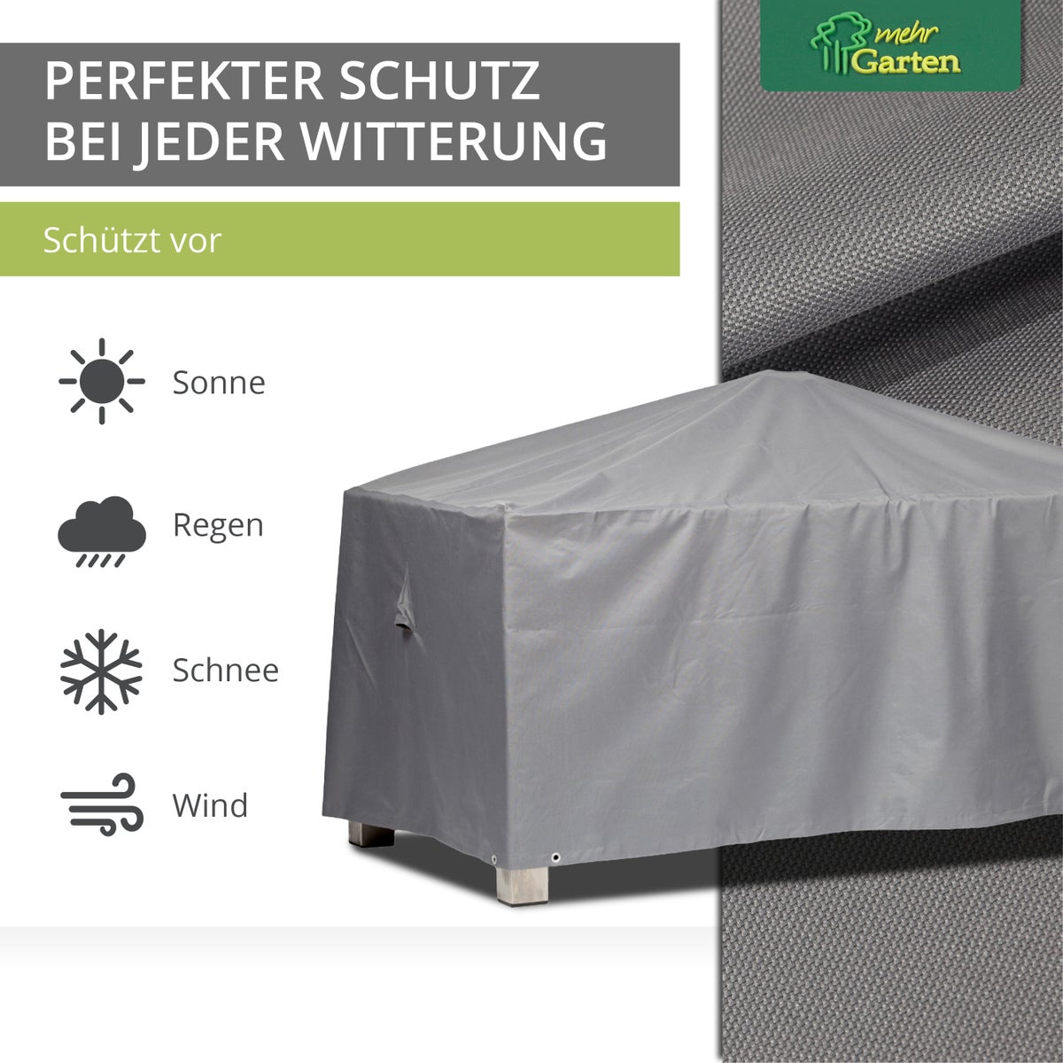 More Garden - Premium rechthoekige tuintafelhoes: 145(B) x 95(D) x 71(H) cm | Robuuste, waterdichte en weerbestendige hoes voor tuintafels, gemaakt van Oxford 600D-stof | Lichtgrijs