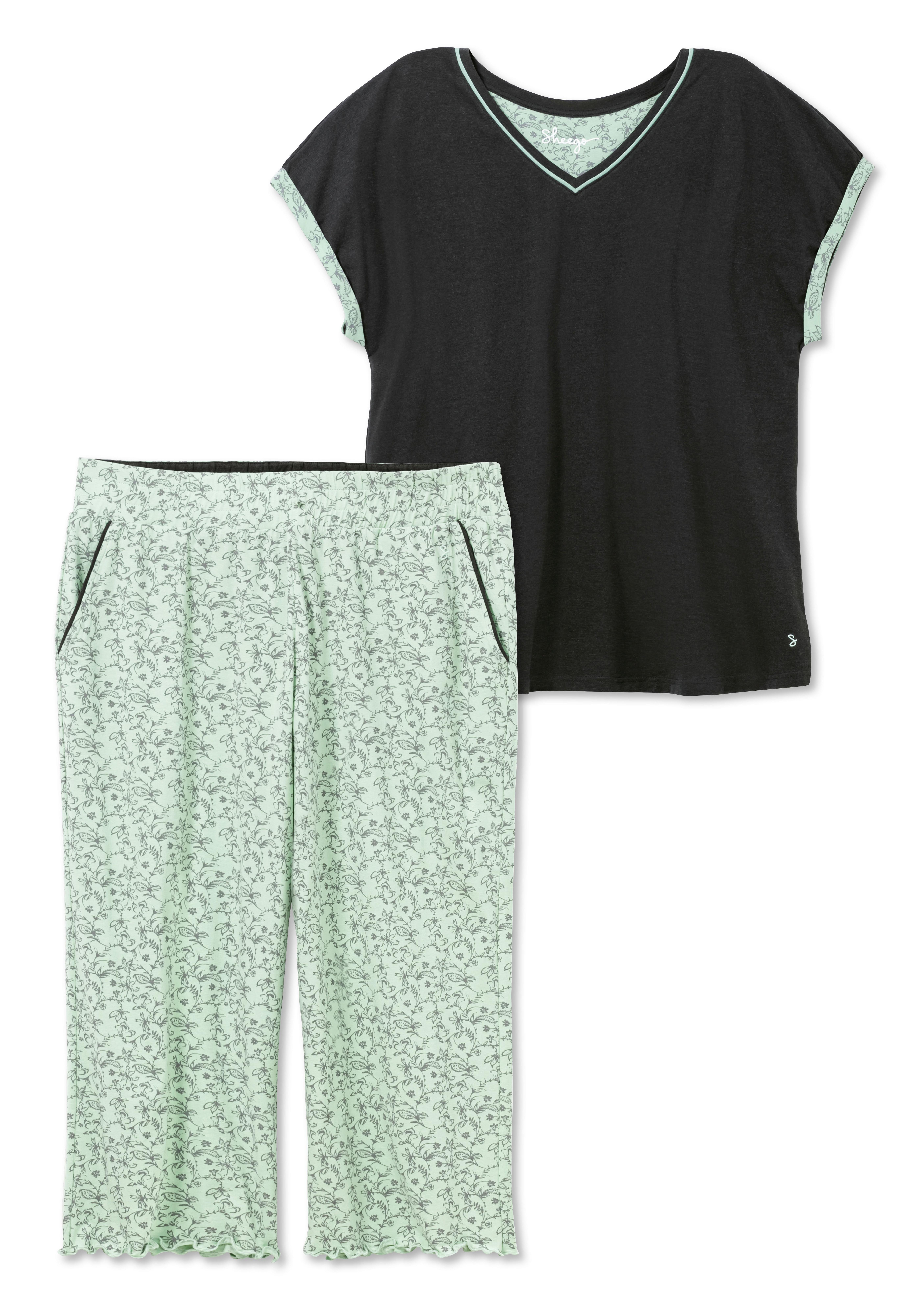 Schlafanzug mit Oversized-Shirt und 3/4-Hose