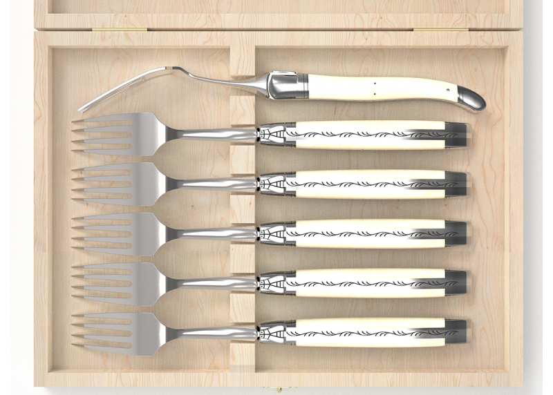 Service de 6 fourchettes Laguiole avec un manche en os de bovin et mitres en acier inoxydable