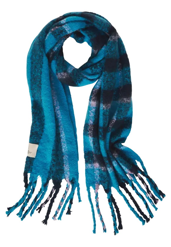 Cosy Karoschal mit Fransen - light aquamarine blue