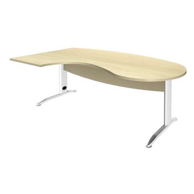 Bureau compact manager retour à gauche IDRA - 200 cm - Pied blanc - Érable (Pieds de renfort obligatoire à rajouter - non inclus)