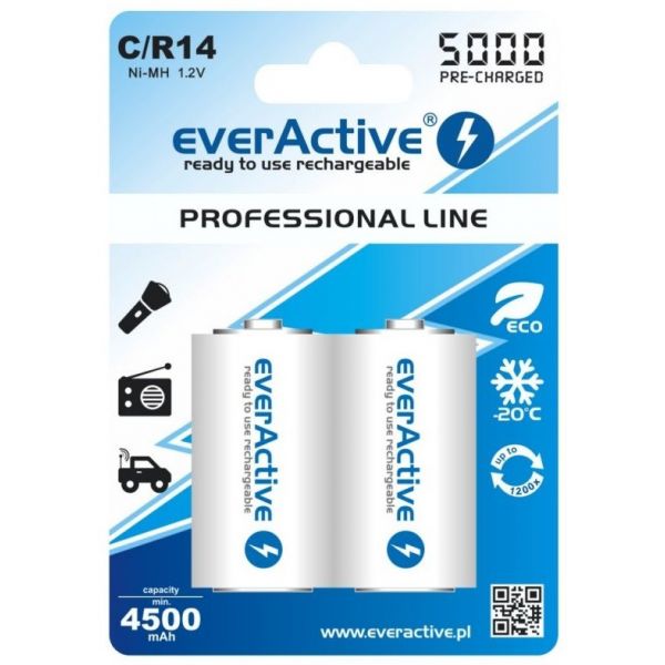 EVERACTIVE Blister 2 Pilhas Recarregaveis C / R14 NI-MH 1,2V 5000mAh (min 4500mAh) RTU - EVHRL14-5000