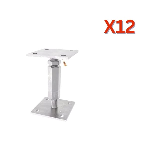 Søylesko justerbar med plate, lang og lav mutter M20x135-200, 80x80 - 80x160 elektro-galvanisert, 12 stk