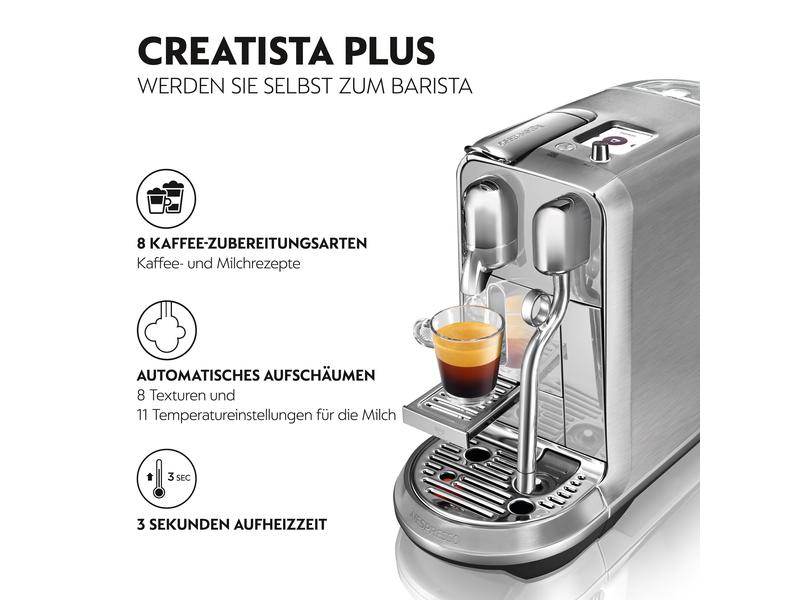 Sage Kaffeemaschine Nespresso Creatista Plus SNE800BSS Silb Kapselmaschine der Original Line für Kaffeespezialitäten in Barista-Qualität