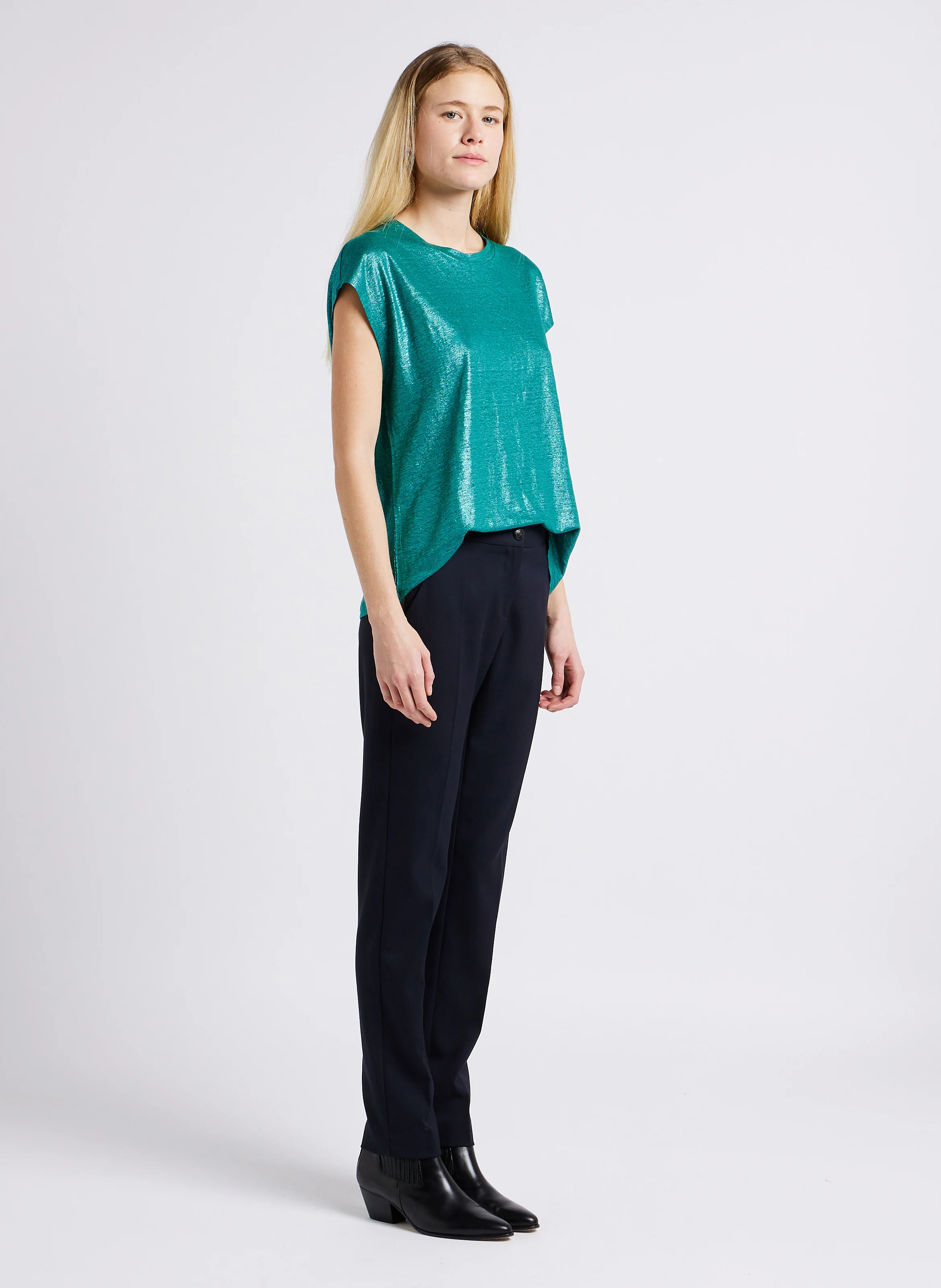 Pantalon à pinces carotte taille haute | Bleu