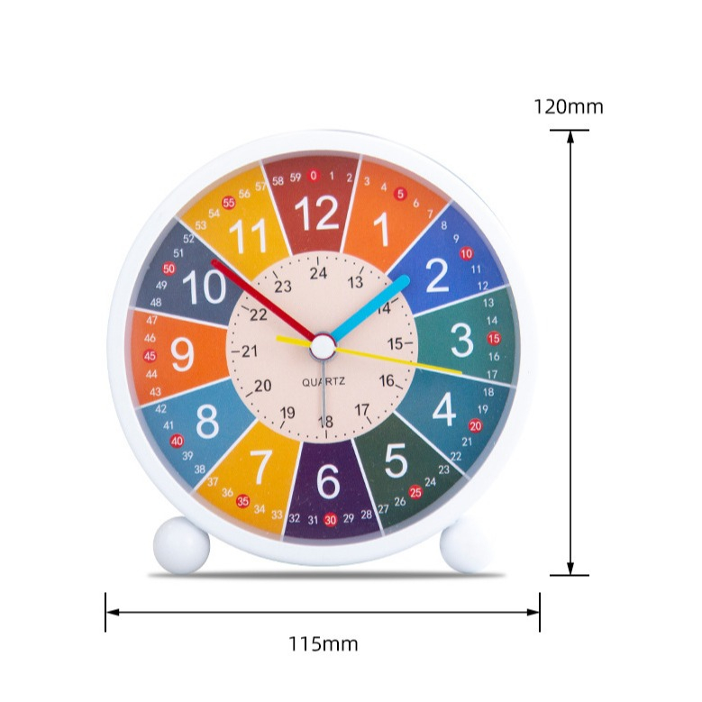 (Ø115x120mm) Kinder Lernwecker Nachttisch Wecker Analoge Tischuhr (Batteriebetrieben) - Weiss / Bunt