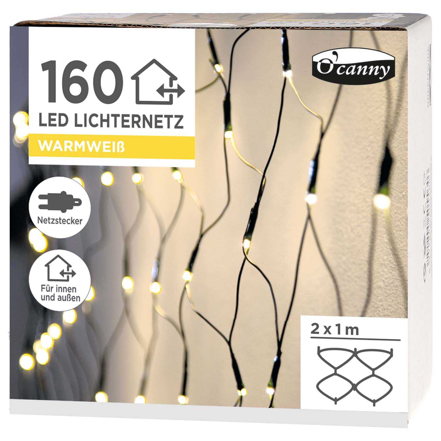 O'canny Outdoor LED-Lichternetz warmweiß 2 x 1 m 160er