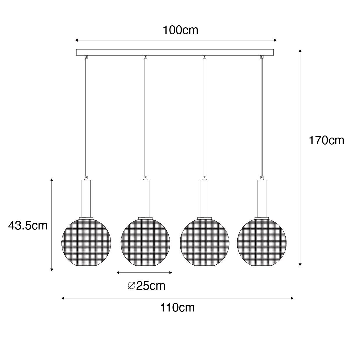 Design hanglamp zwart met smoke glas 4-lichts  - Chico