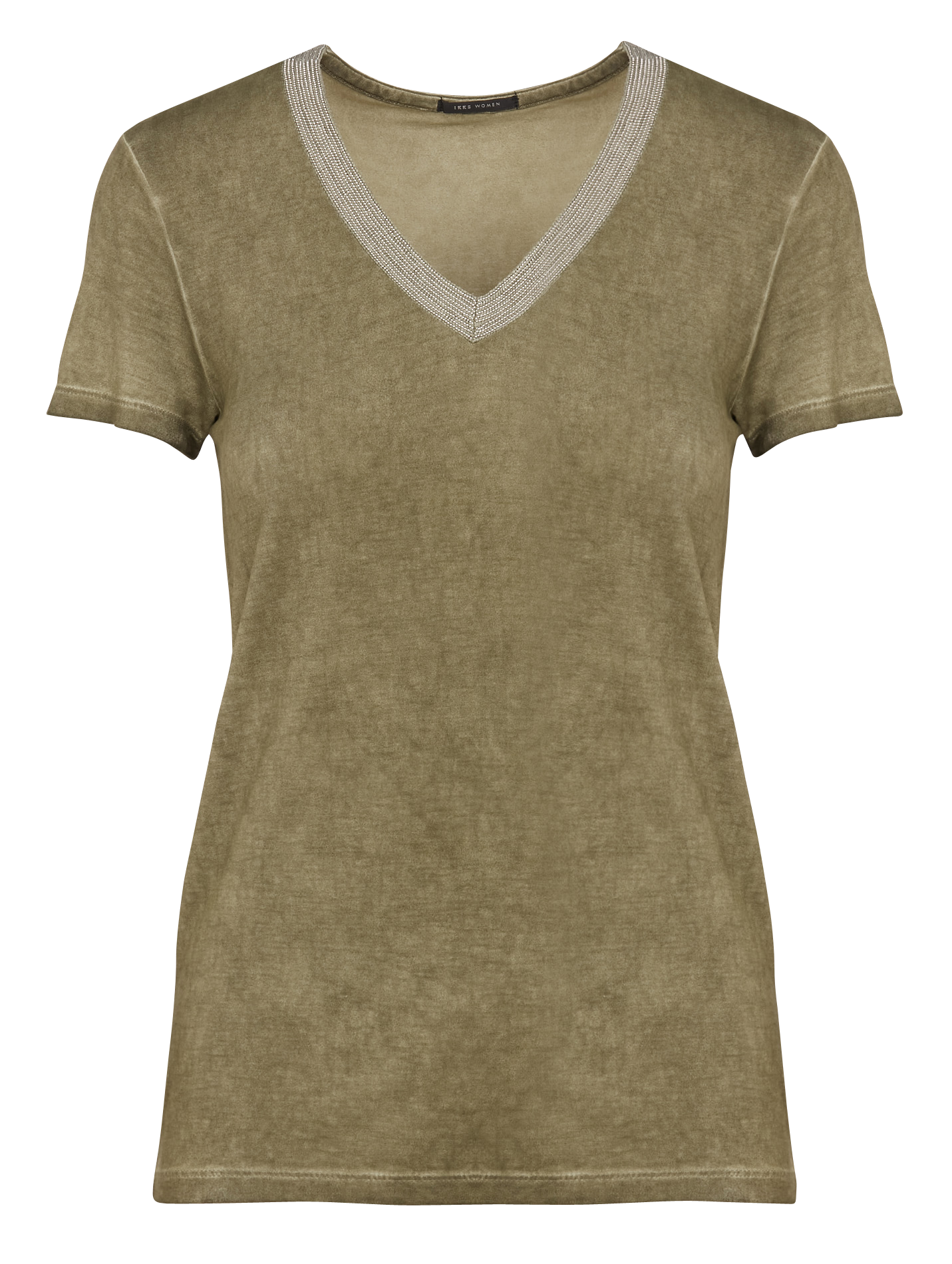 Tee-shirt col V détails fantaisie | Kaki