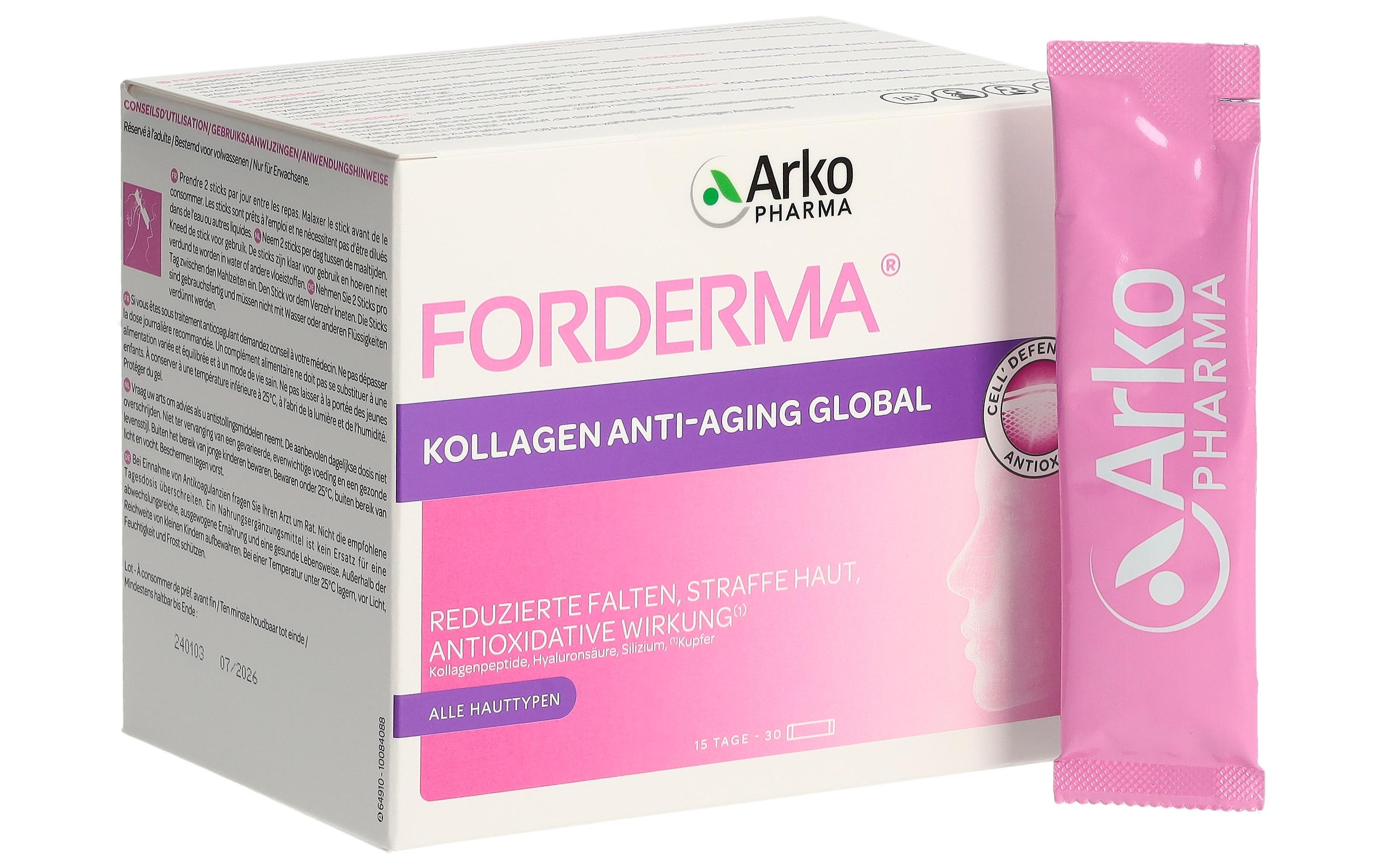 Foderma Kollagen Anti-Aging Sticks 30 StückNahrungsergänzungsmittel mit Kollagenpeptiden, Hyaluronsäure, Silizium und Kupfer