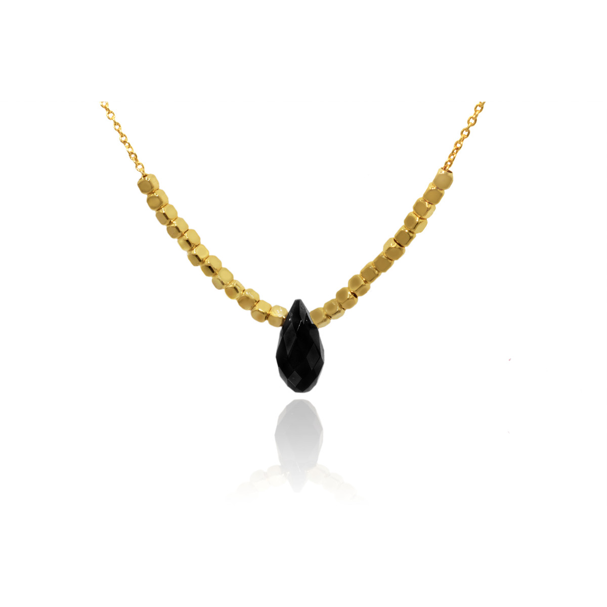 Collier  fin décoré de perle goutte crystal-doré à l or