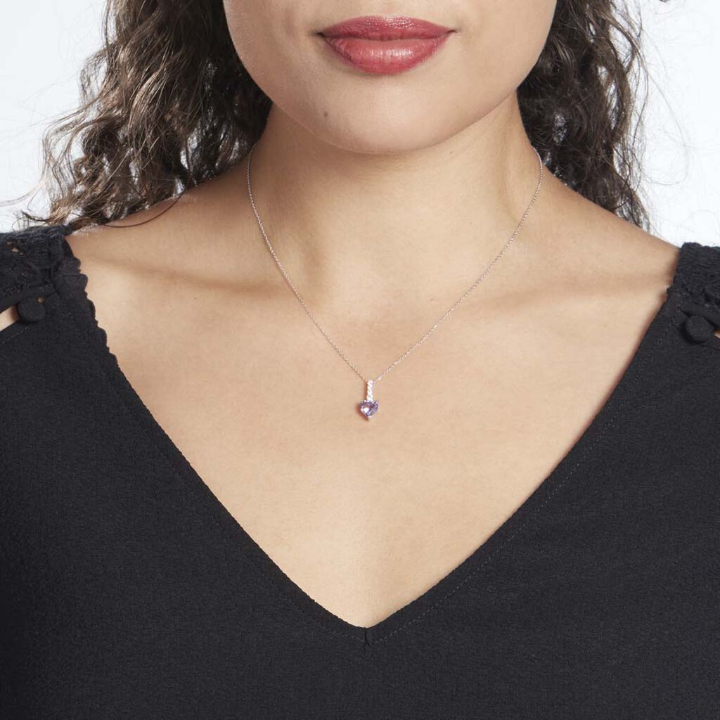 Collier Or Blanc Fany Améthyste Oxydes De Zirconium