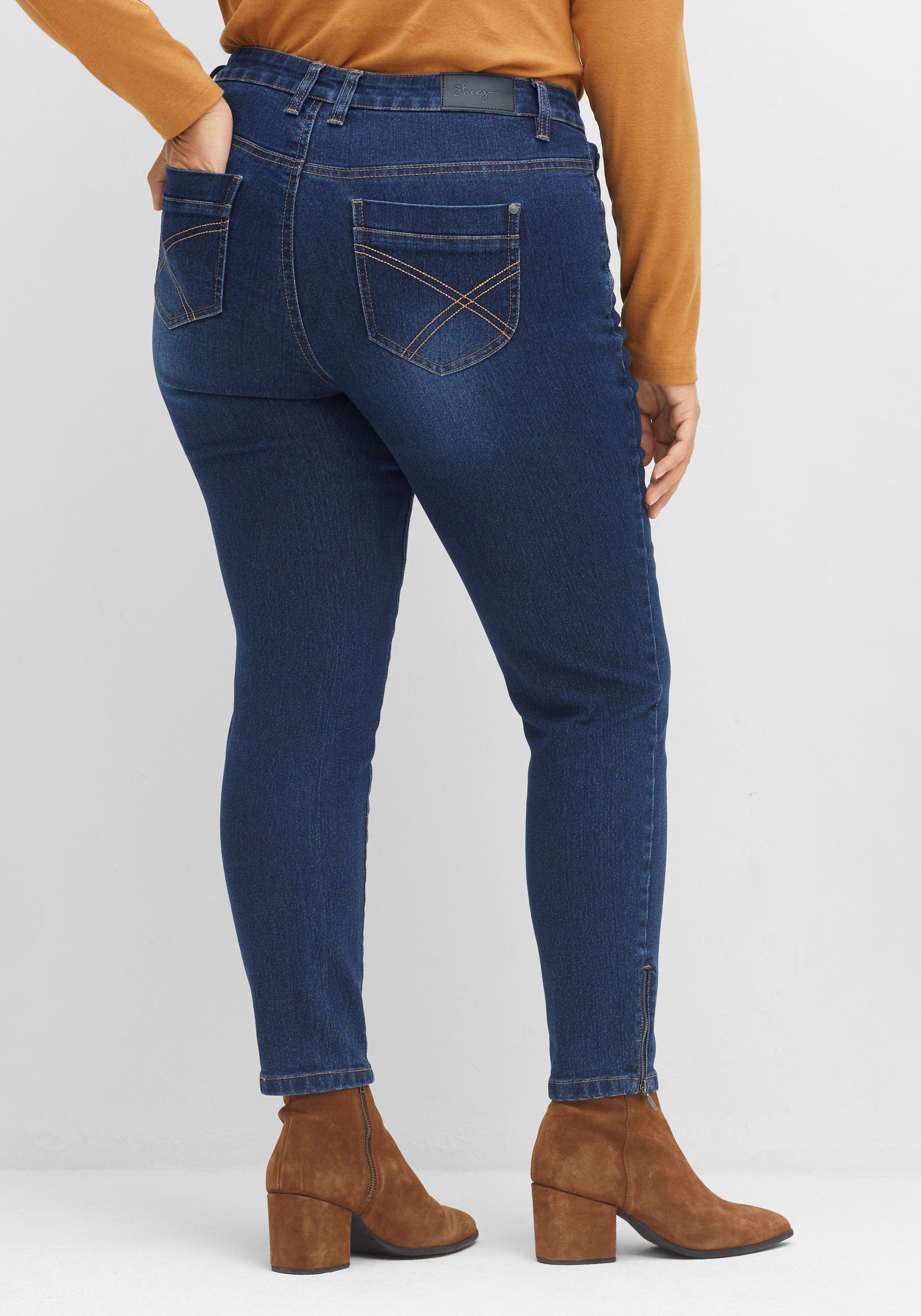 Schmale Jeans mit Zippern am Saumabschluss